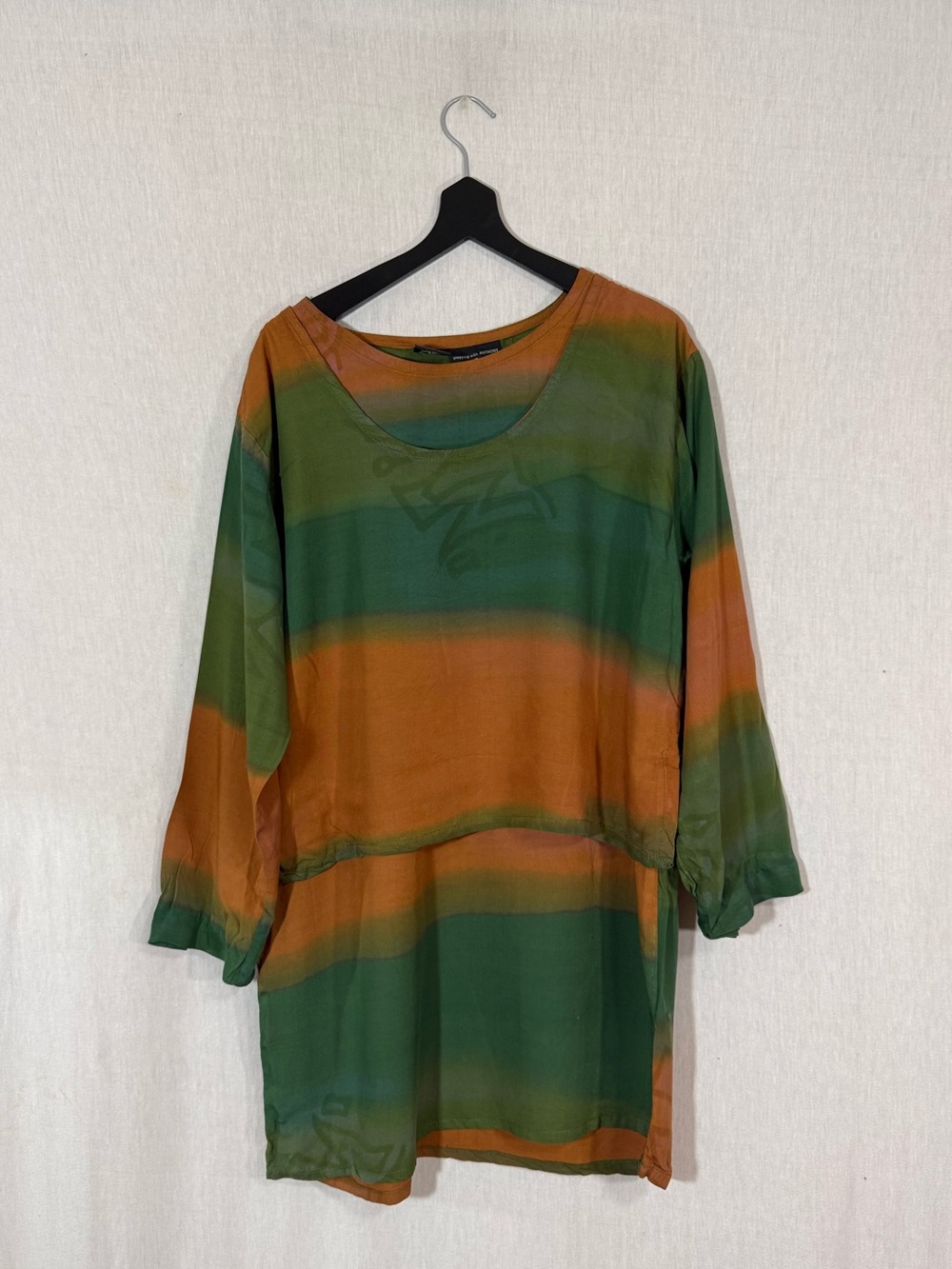 OOAK Anthony Mark Hankins M Striped Green and Orange Long-Sleeve Tunic Kurta